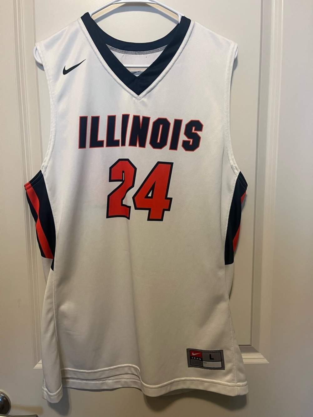 Nike White, Navy & Orange Illinois Basketball Jersey